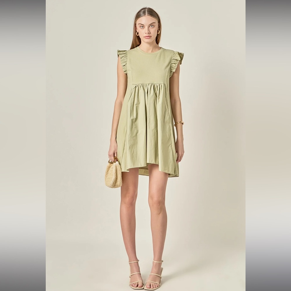 English Factory Mixed Media Ruffle Sleeve Mini Dress